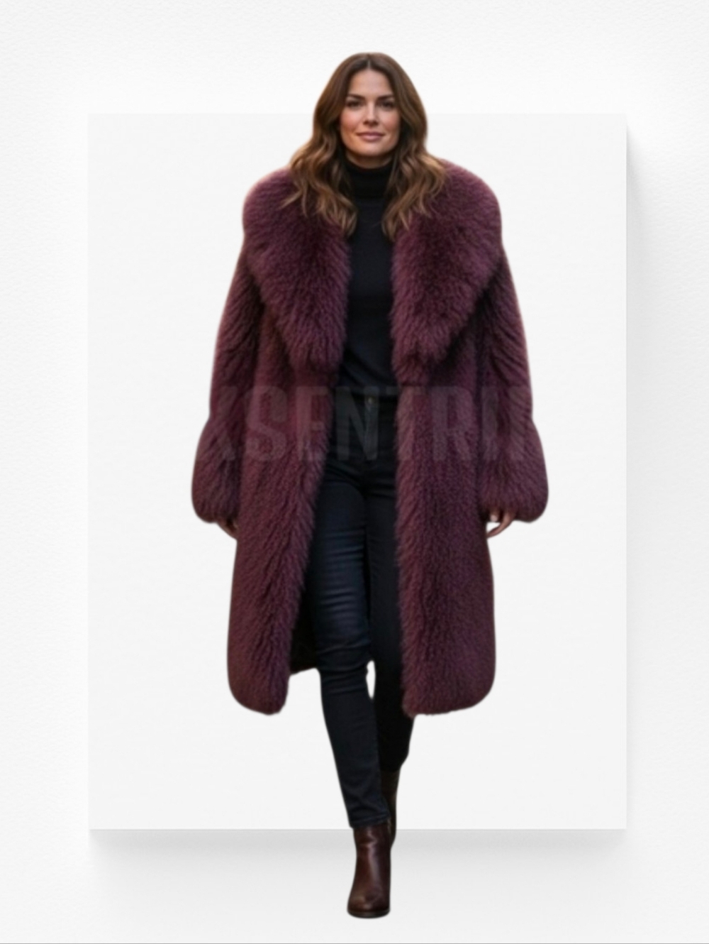 Genuine Mongolian Lamb Fur Coat - Luxurious Fur (Burgandy/Wine) - Picture 14 of 15